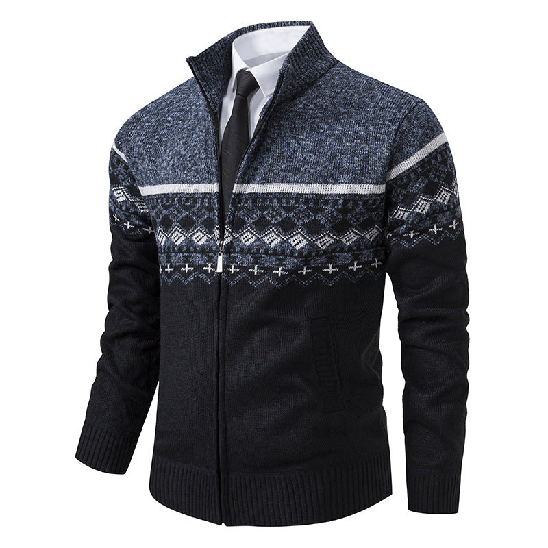 Men's Pullover Stand-up Collar Norwegian Pattern Winter Jacket