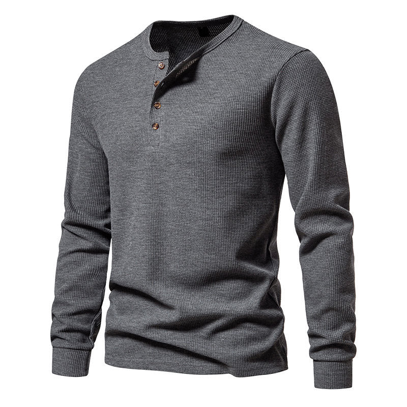 Herren Langarmshirt Strukturiert Knopfleiste Modern Style