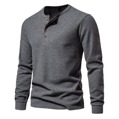 Herren Langarmshirt Strukturiert Knopfleiste Modern Style