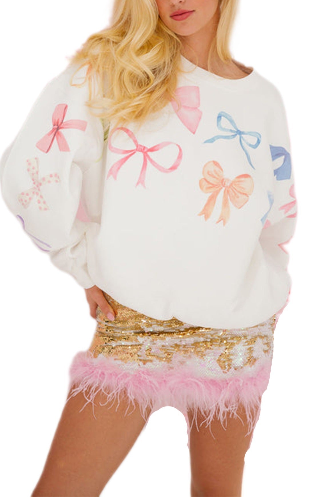 Women's Sweatshirt Colorful Bow Pattern Trendy Style
