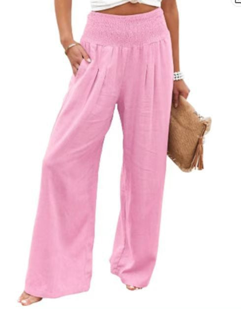 Women's Linen Trousers Wide Comfortable Pleat Detail