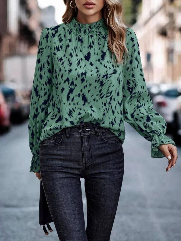 Women's Blouse Elegant Animal Print Ruffle Collar