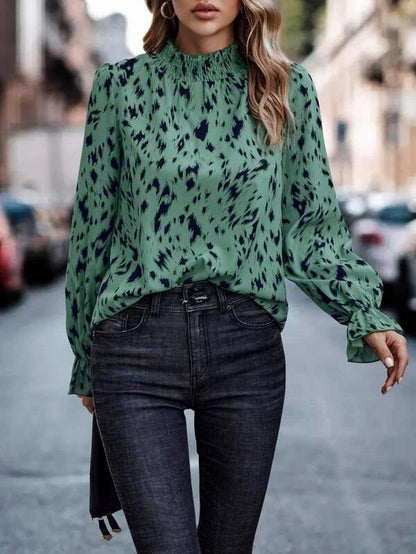 Women's Blouse Elegant Animal Print Ruffle Collar