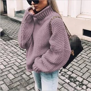 Women's Sweater Chunky Knit Stand-up Collar Oversized Sleeves