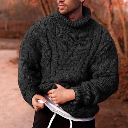 Men's High-Neck Cable Knit Sweater Elegance