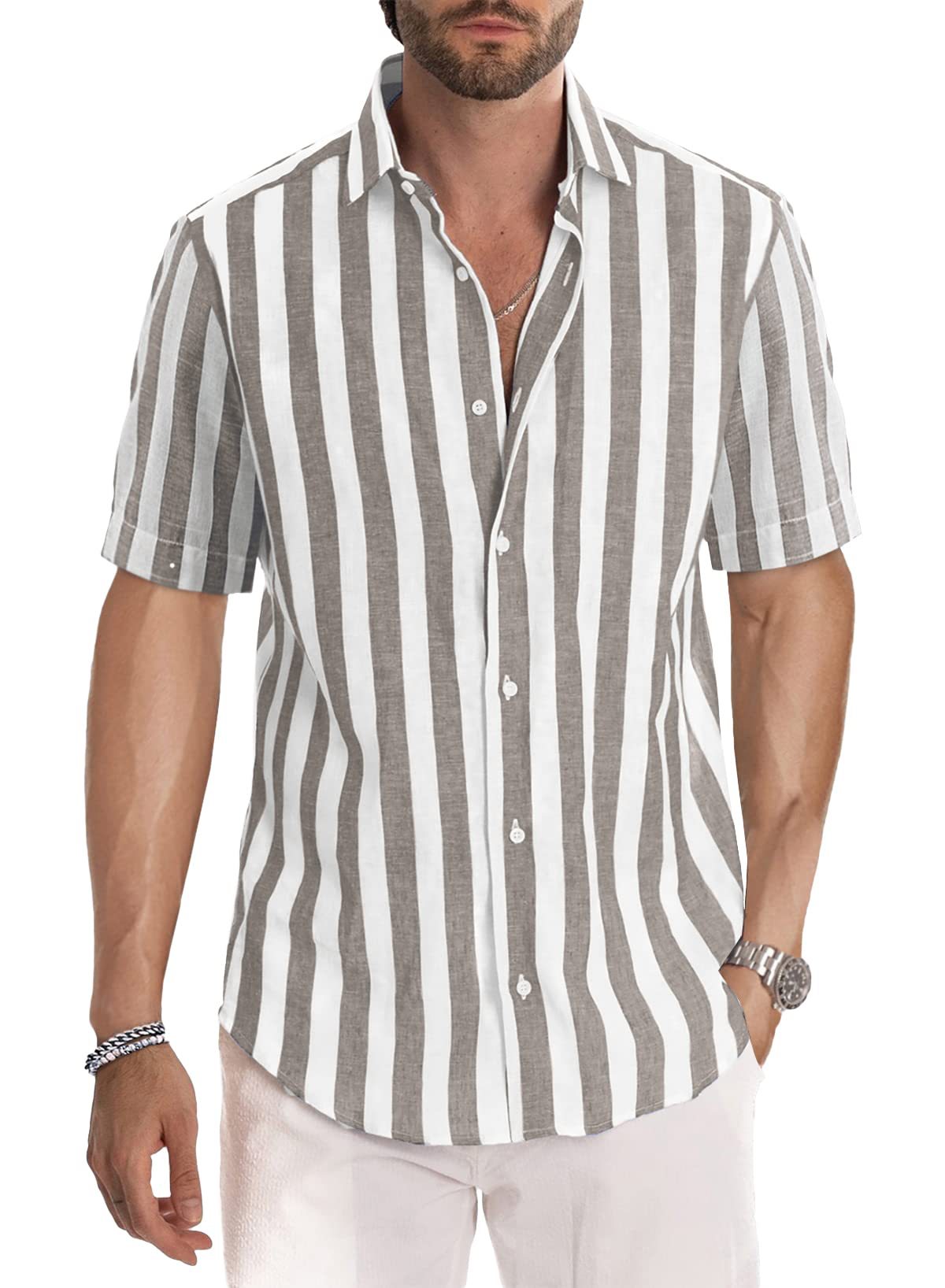 Men's Short-Sleeved Shirt Striped Modern Relaxed Fit