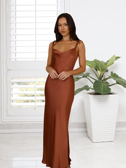 Women's Satin Dress Elegant Long Maxi Cut