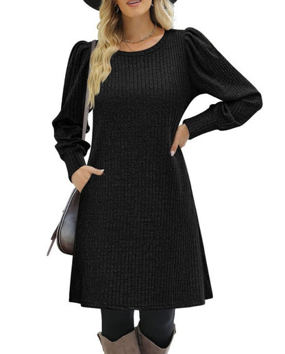 Women's Sweater Dress Ruffle Details Side Pockets