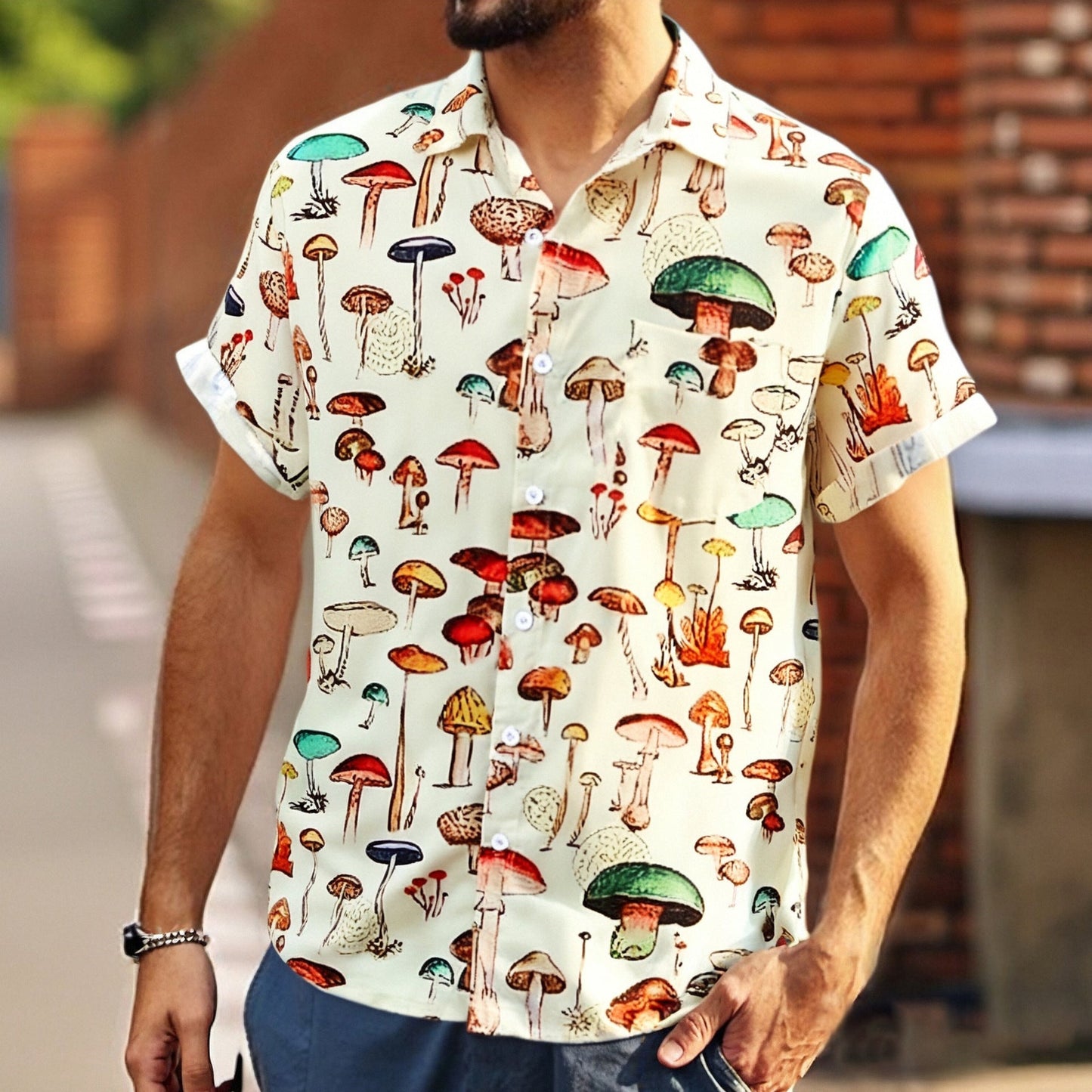 Men's T-Shirt Summer Mushroom Pattern Breathable