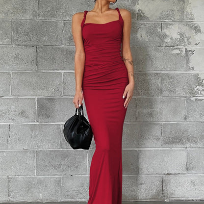 Damen Maxikleid Figurbetont Rüschen Elegant Lang - IdealeKleiden