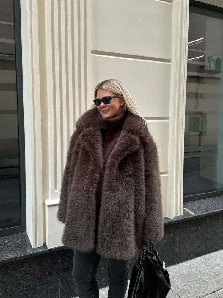Women's Faux Fur Jacket Modern Voluminous Sleeves