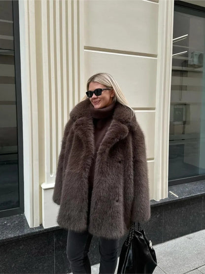 Women's Faux Fur Jacket Modern Voluminous Sleeves