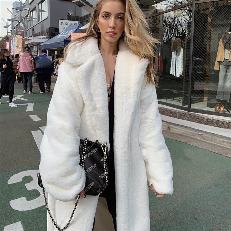 Women's Oversized Faux Fur Parka with Hood and Textured Detail