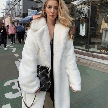 Women's Oversized Faux Fur Parka with Hood and Textured Detail
