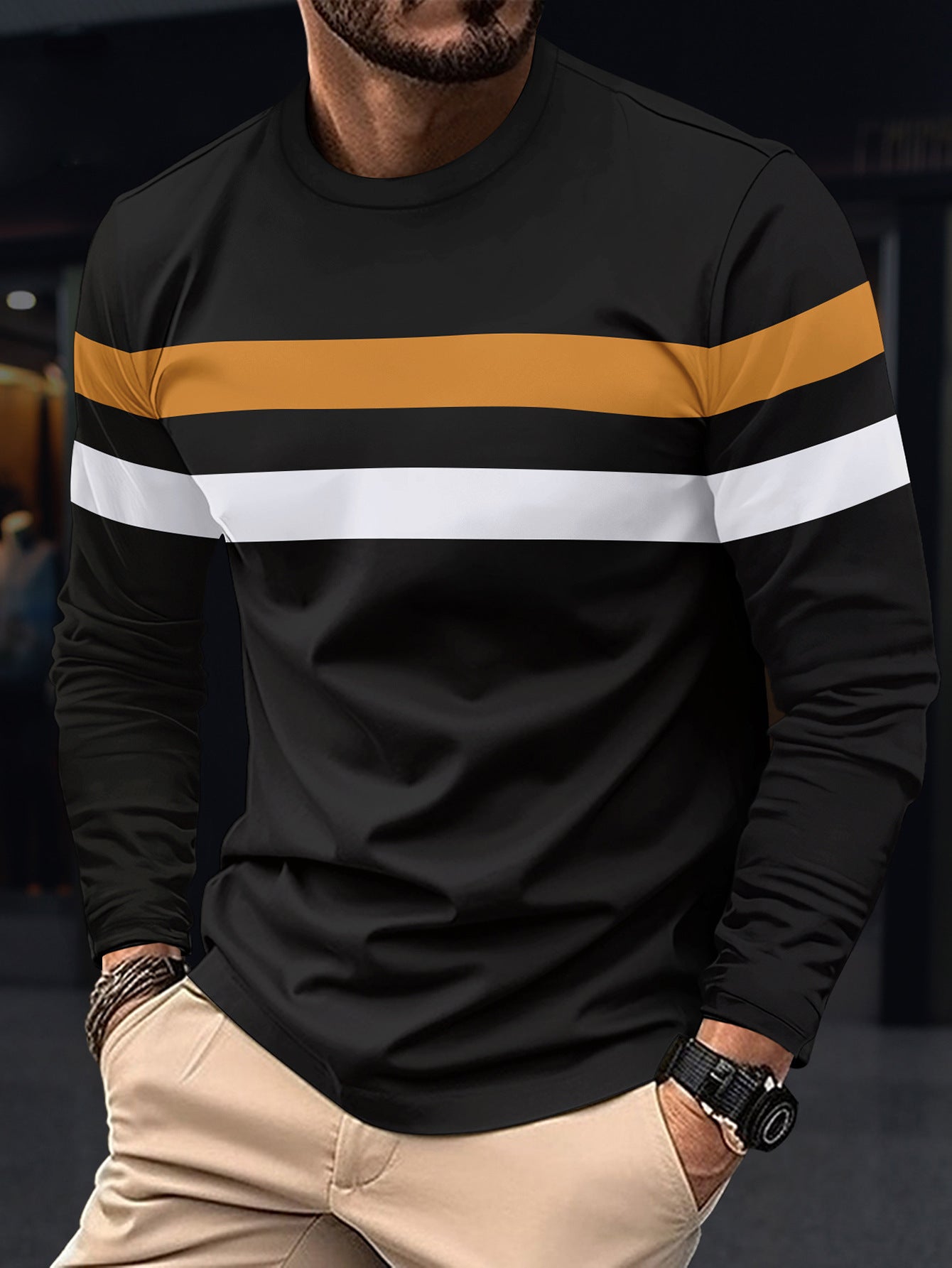 Men's Long-Sleeve Shirt Sporty Stripes Fashionable