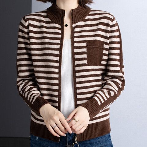 Women's Knitted Jacket Stand-Up Collar Zipper Elegant Outdoor Jacket