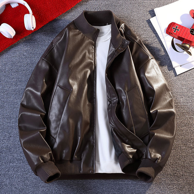 Men's Leather Bomber Jacket Modern Elastic Practical