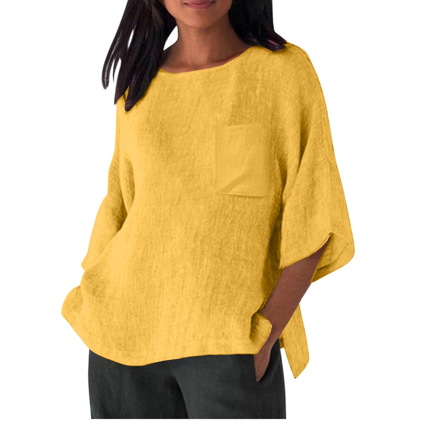Women's Linen Top with Chest Pocket Summer Clothing