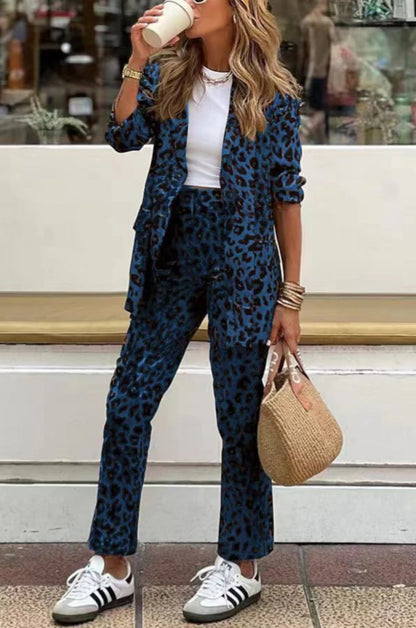 Damen Leopardenanzug Elegant Style Komplettset