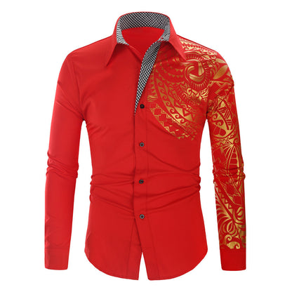 Men's Shirt Exotic Print Design Contrast Collar