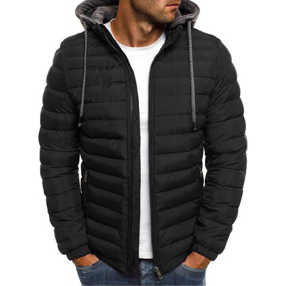 Men's Quilted Jacket Windproof Hood