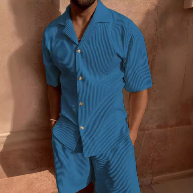 Men's Short Sleeve Set Breathable Modern Button Placket