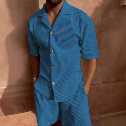 Men's Short Sleeve Set Breathable Modern Button Placket