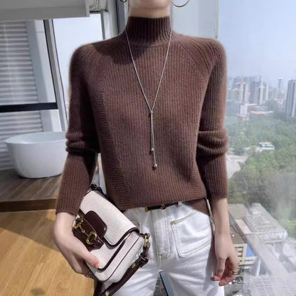 Damen Pullover Langarm Feine Rippstruktur Hochkragen - IdealeKleiden