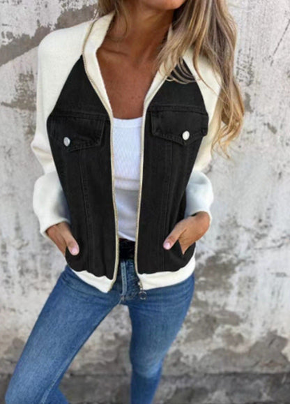 Women's Sweater Jacket Denim Style Fleece Sleeves