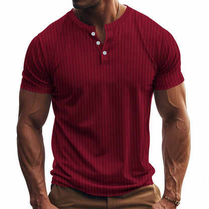 Men's Short-Sleeve Henley Shirt Striped Practical