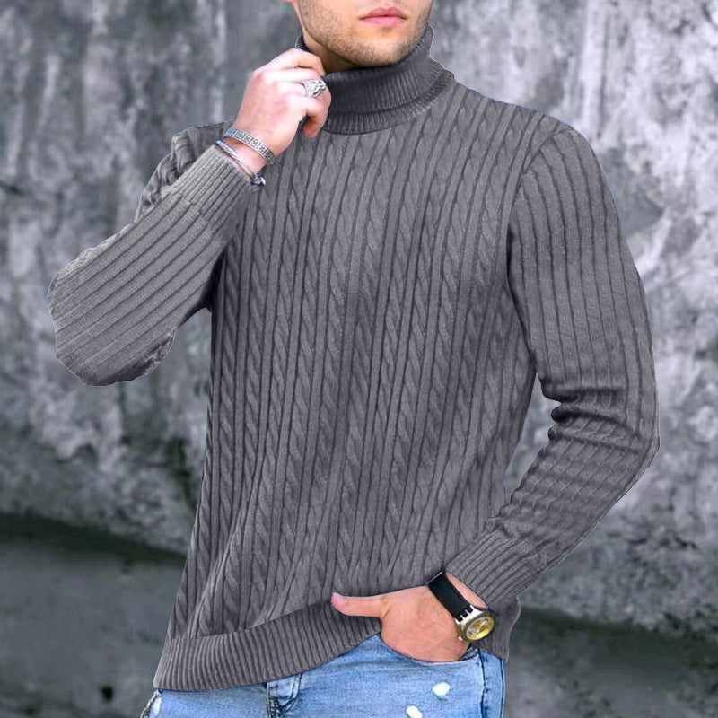Men's Turtleneck Sweater Elegant Cable Knit Design