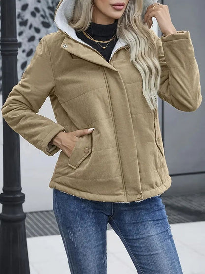Women's Short Coat Warm Fleece Hood Zipper