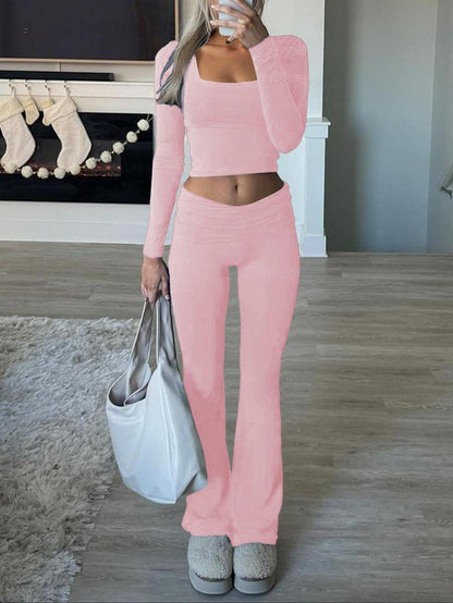 Women's Sports Set Long Sleeve Top Wide Leg Pants
