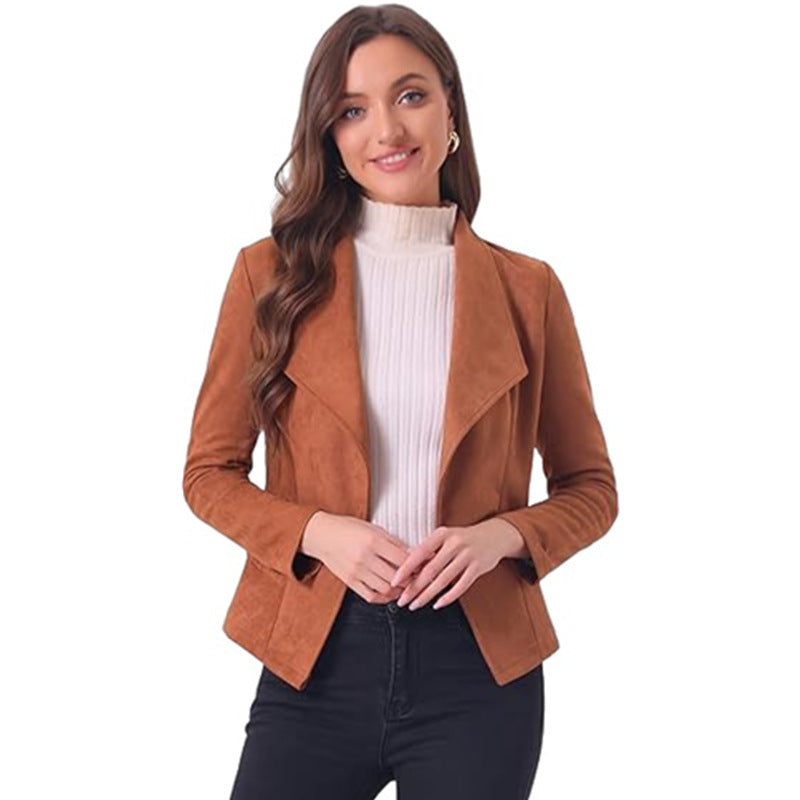 Women's Leather Jacket Trendy Open Cut With Pockets