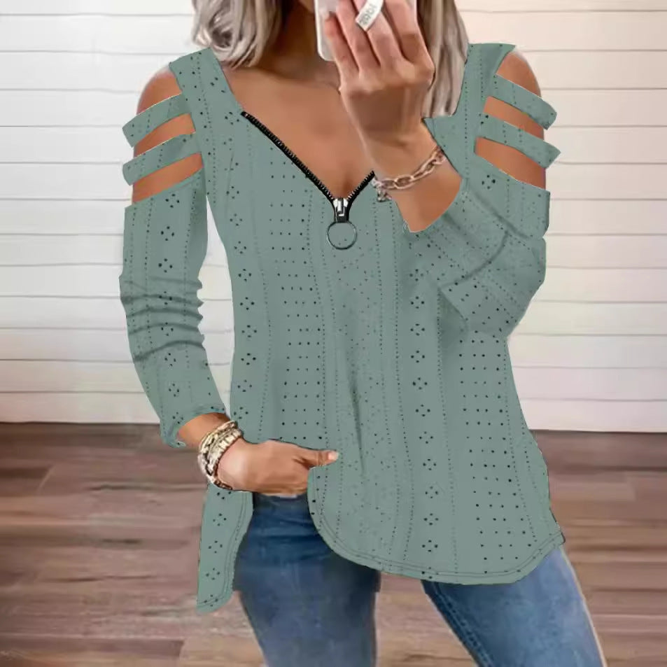 Women's Top with Cut-Out Sleeves and Deep V-Neck