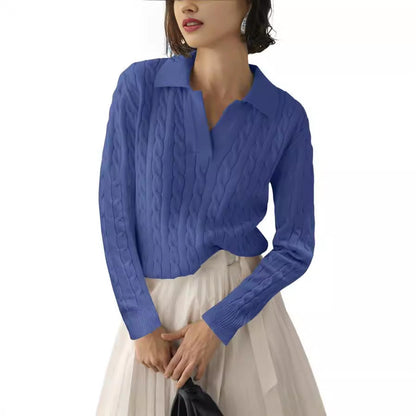 Women's Polo Shirt Knit Pattern Contrast Colors Elegant