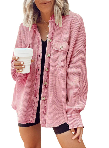 Women's Casual Textured Overshirt with Button Closure