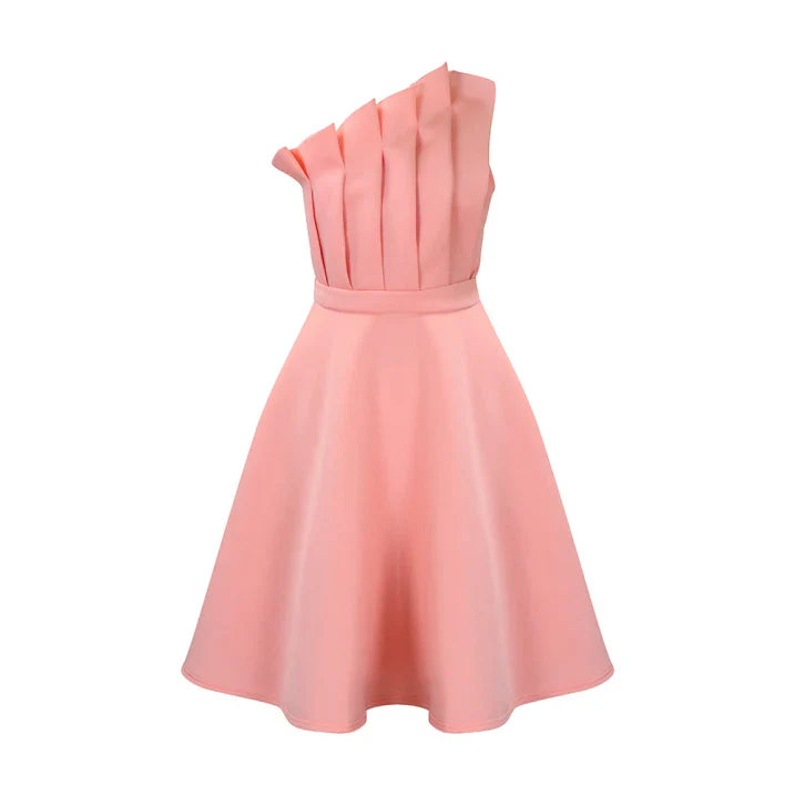 Elegant Women's One-Shoulder Dress with Wide Skirt