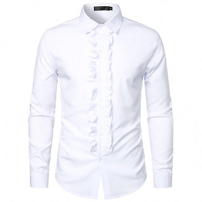 Men's Long Sleeve Shirt Elegant Design Ruffles Buttons