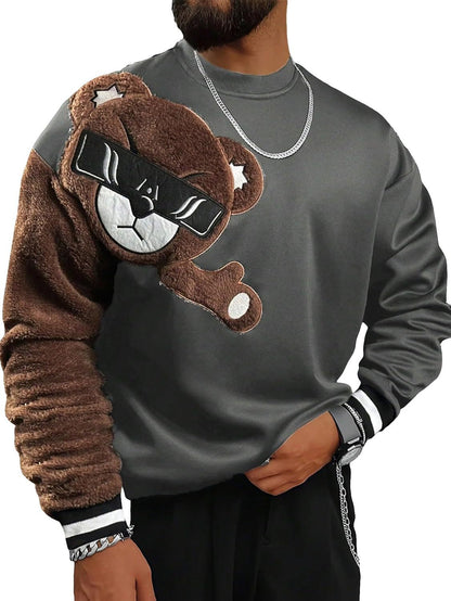Men's Sweater Bear Appliqué Soft Plush