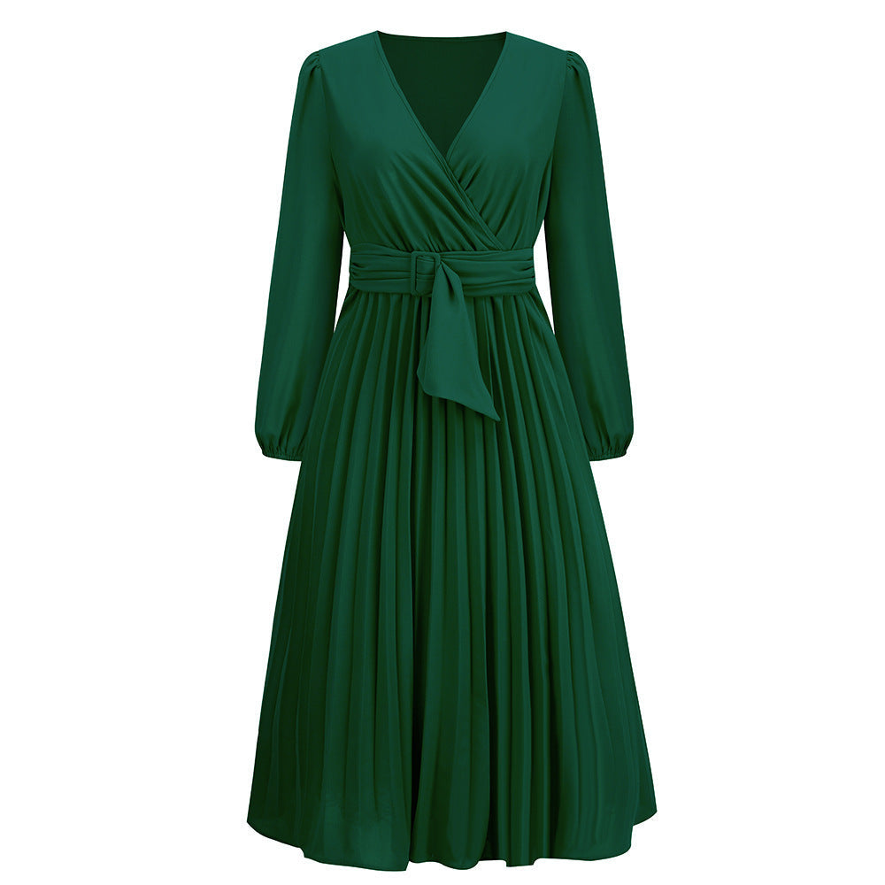Women's Wrap Dress Elegant Pleated Skirt Lace-up