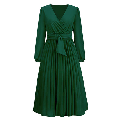 Women's Wrap Dress Elegant Pleated Skirt Lace-up