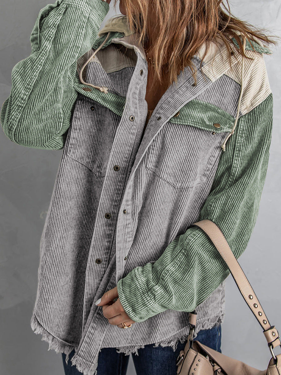 Large Oversized Jacket with Hood Corduroy Look