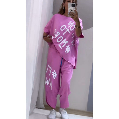 Damen Sportliche Set mit Oversize T-Shirt und Bequeme Jogginghose