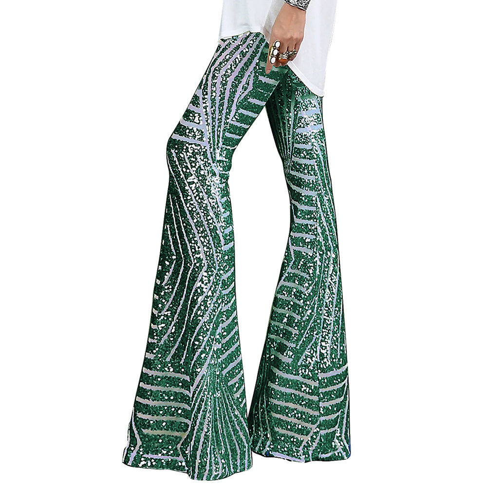 Glittering Party Trousers Flared Sequin Design