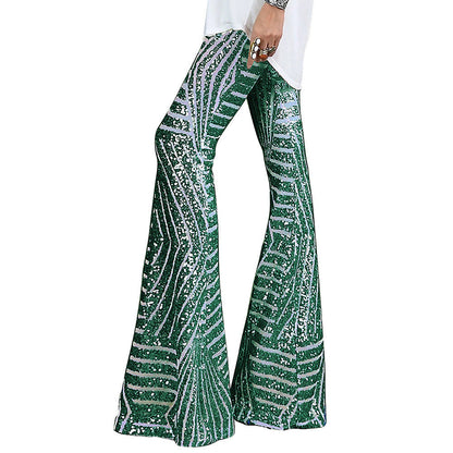Glittering Party Trousers Flared Sequin Design