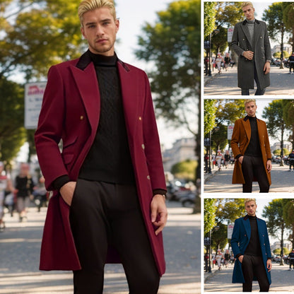 Herren Mantel Modern Samtkragen Elegantes Design - IdealeKleiden