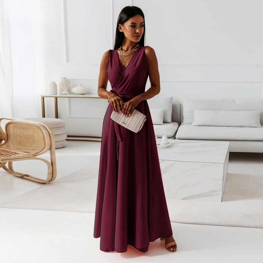 Women's Sleeveless Wrap-Style Summer Maxi Dress
