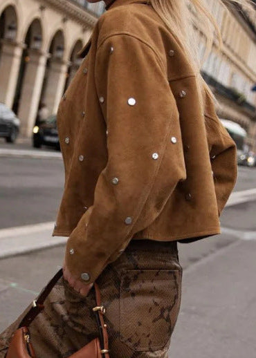 Cropped Suede-Look Leather Jacket
