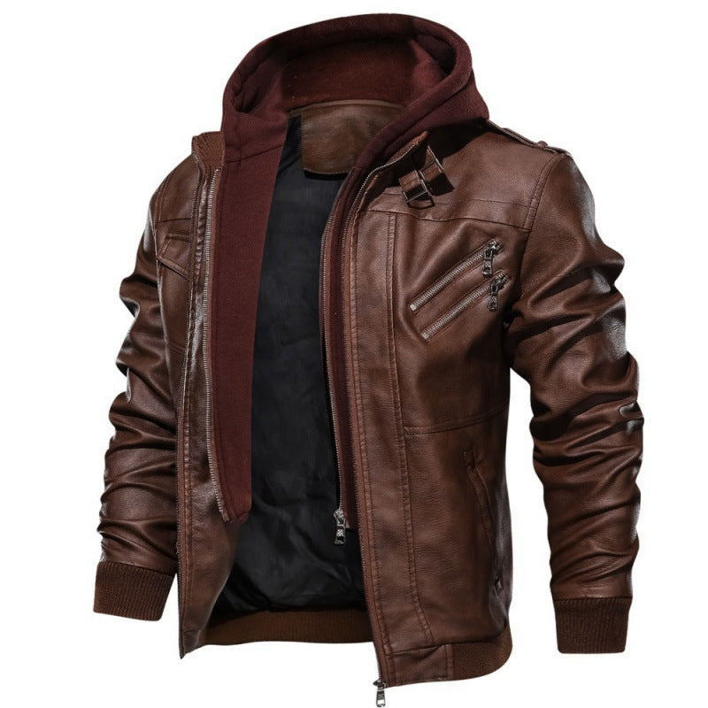 Men's Modern Leather Jacket Detachable Hood